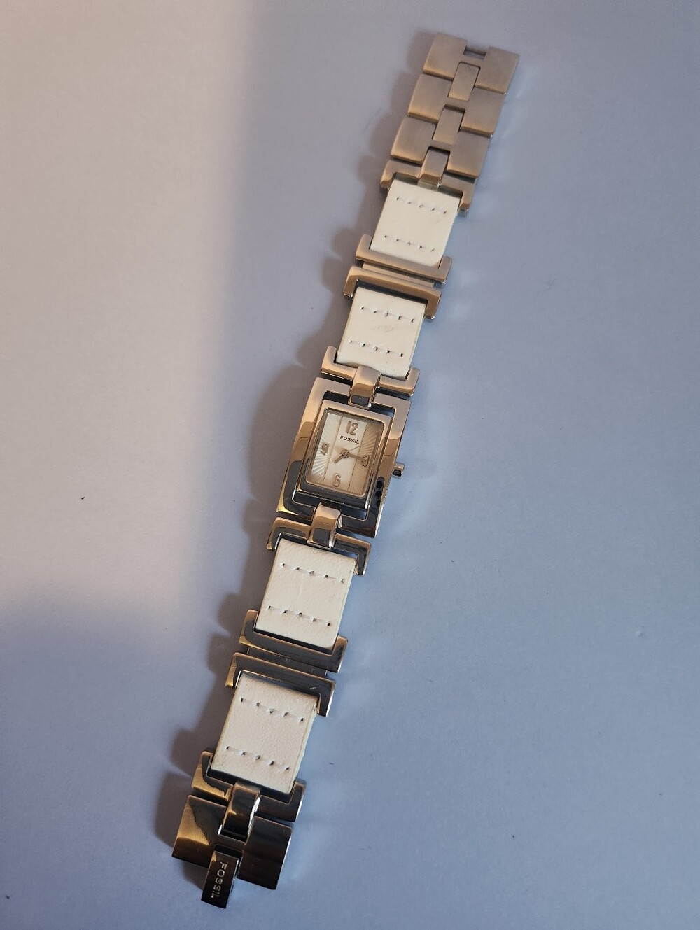 Fossil ES-1983 Womens White Leather Steel Watch 5ATM New
